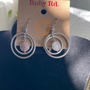 Ruby Rd. Silver-Tone Double Hoop Earrings with Engraved Floral Discs